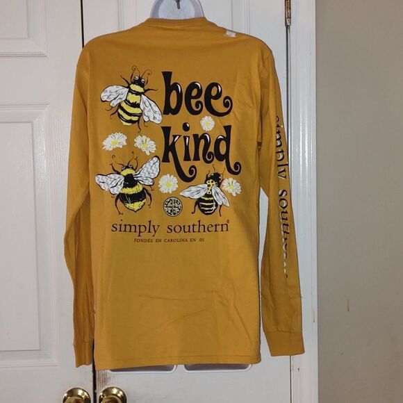 Simply Southern mustard color Bee Kind long sleeve tshirt Sz S  NWT - Picture 1 of 6
